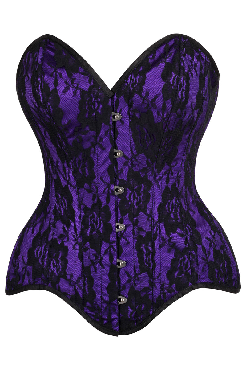 Daisy Corsets Top Drawer Purple Satin w/Black Lace Overlay Steel Boned  Overbust Corset
