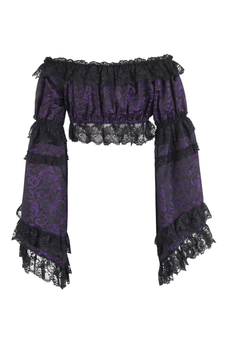 Green/Black Lace Smocked Flare Sleeve Peasant Top main image 1