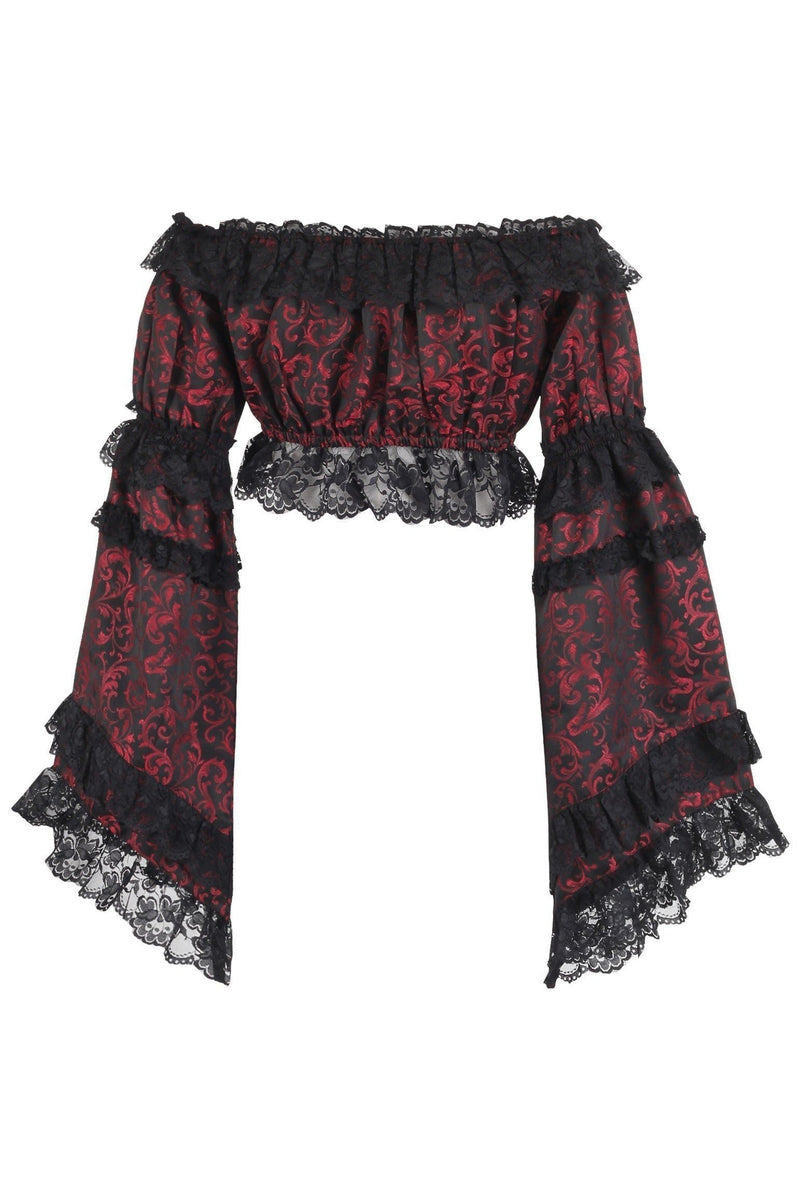 Black/Red Striped Smocked Flare Sleeve Peasant Top main image 1