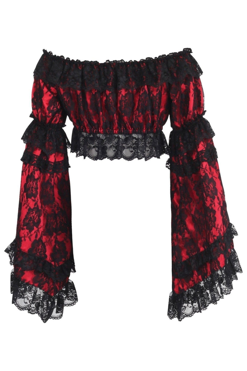 Blue/Black Brocade Smocked Flare Sleeve Peasant Top main image 1
