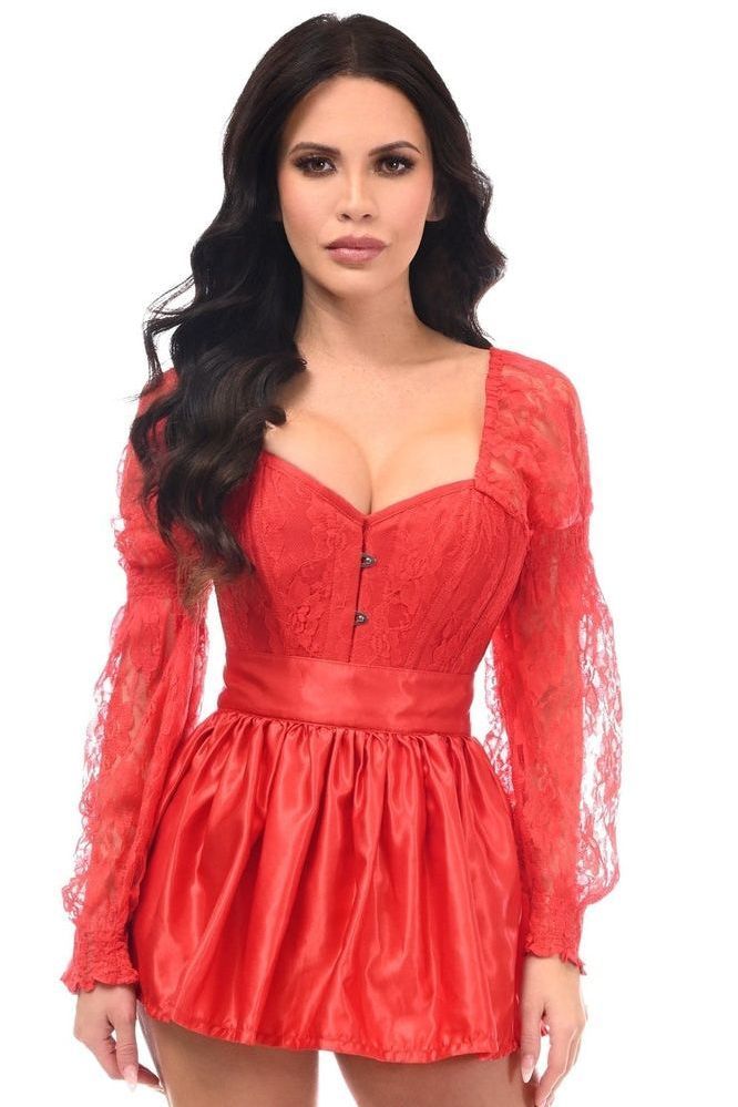 Top Drawer 2 PC Steel Boned Black Mesh & Velvet Underwire Bustier Corset & Skirt Set main image 0