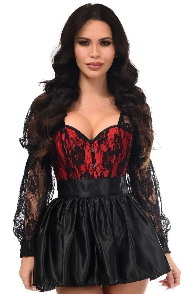 Top Drawer 2 PC Dark Red Velvet Steel Boned Corset & Skirt Set