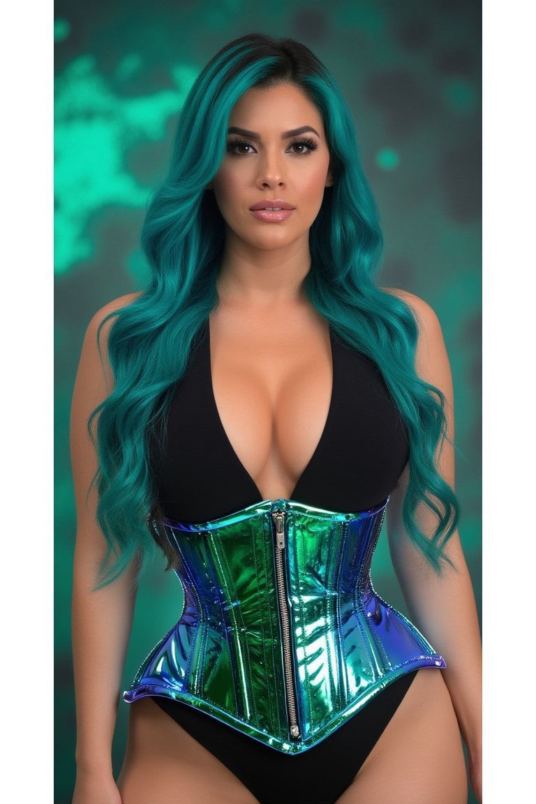 Top Drawer Rainbow Glitter Holo Steel Boned Mid Under Bust Corset