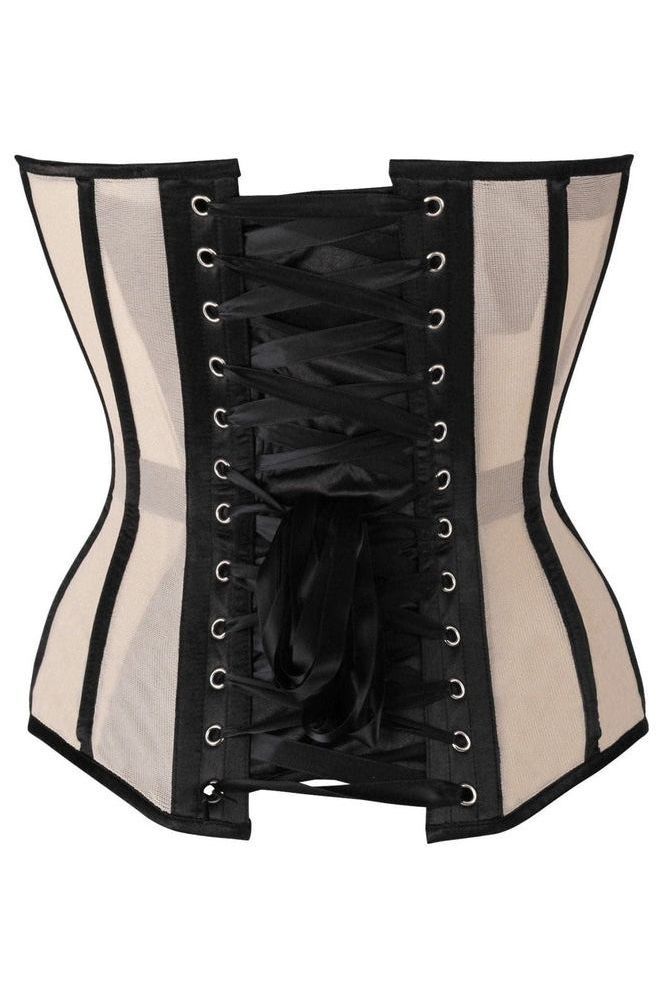 Daisy Corsets Top Drawer Nude Mesh & Black Satin Steel Boned Overbust Corset