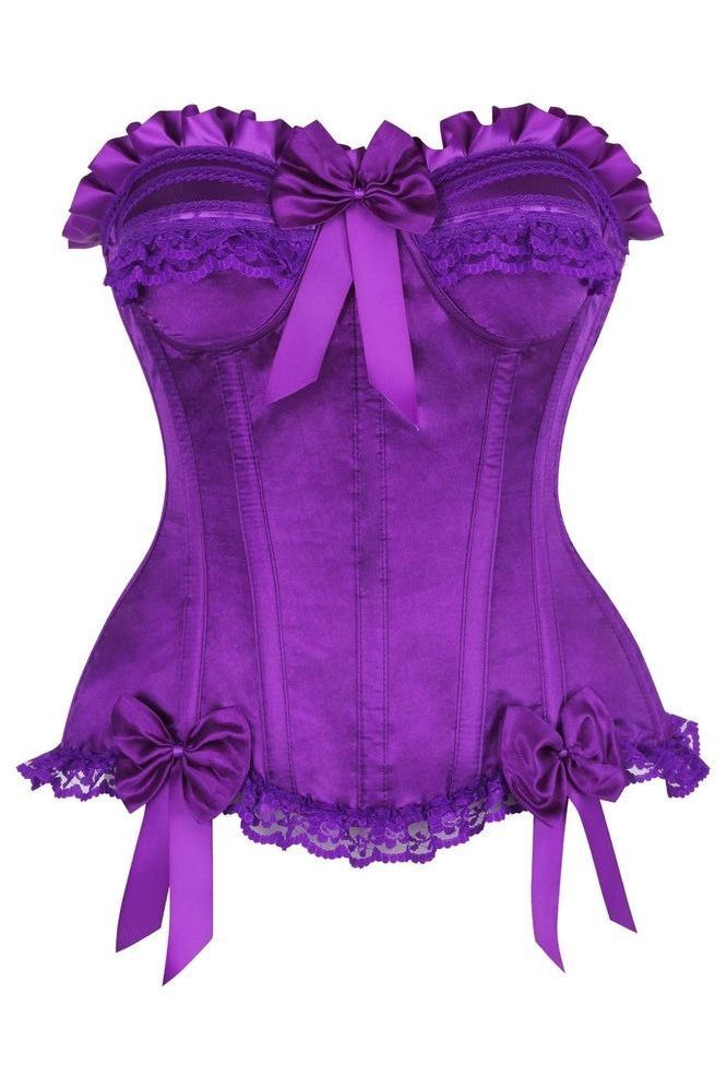 Grommet Lace Up Satin Boned Overbust Corset With Thong | SHEIN EUR