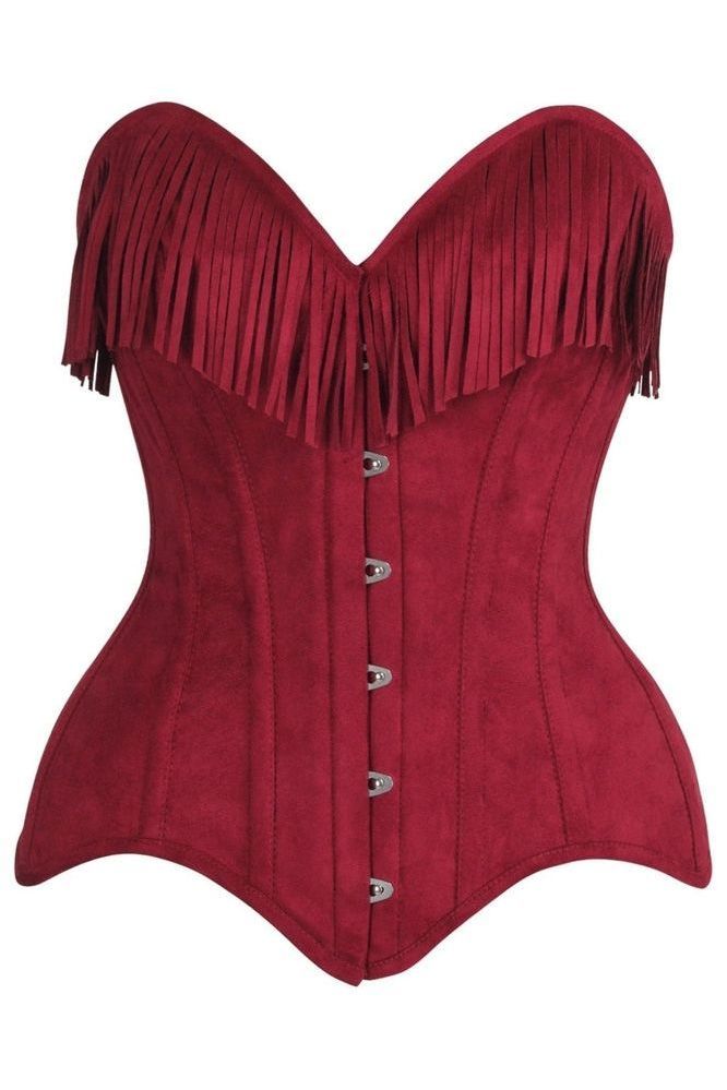 Top Drawer Dark Blue Denim Steel Boned Overbust Corset w/Fringe