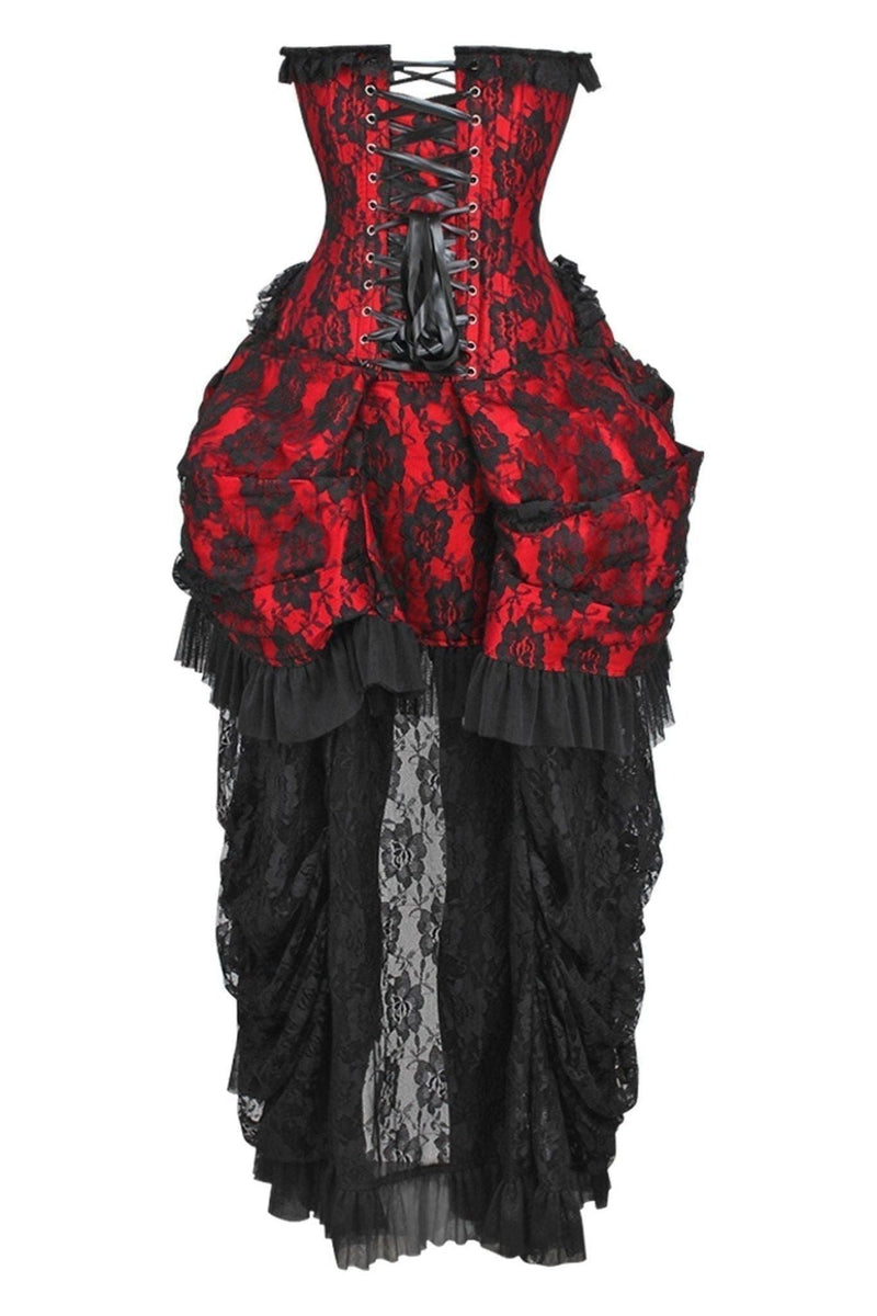 Daisy Corsets Top Drawer Steel Boned Red w/Black Lace Bustle Corset Dress