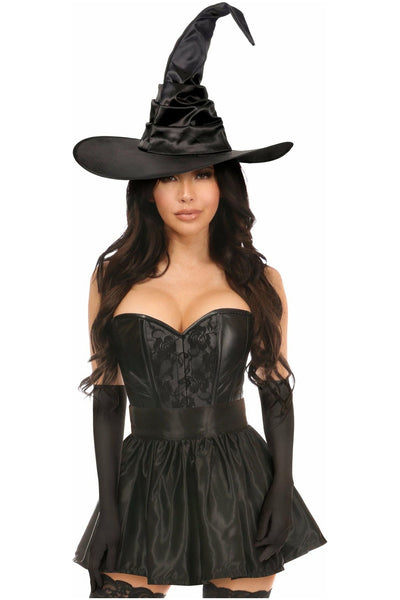 Lavish 4 PC Black Lace Witch Corset Costume