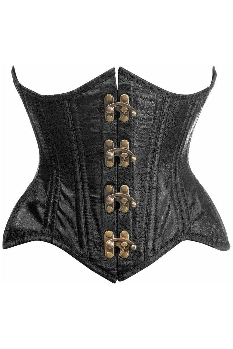 Top Drawer Black/Black Brocade Double Steel Boned Mini Cincher Corset main image 1