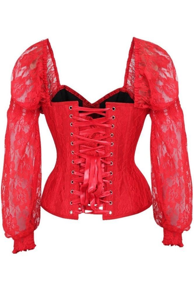 Lace Corset Long Sleeves Maxi Red (M)