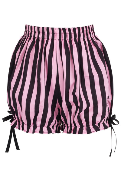 Top Drawer 2 PC Pink/Black Striped Burlesque Steel Boned Corset & Bloomer Set