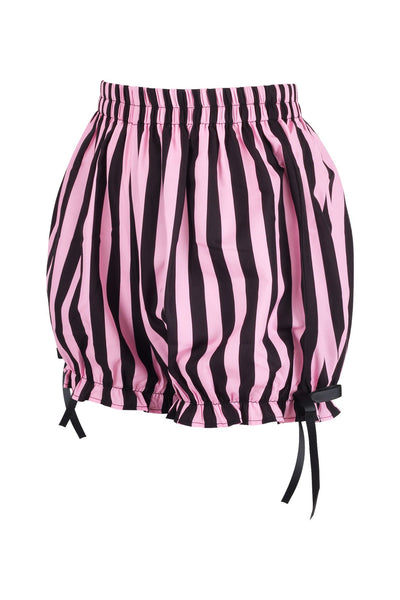 Top Drawer 2 PC Pink/Black Striped Burlesque Steel Boned Corset & Bloomer Set