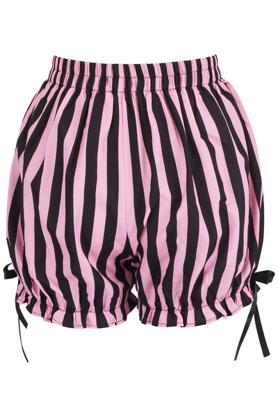 Top Drawer 2 PC Pink/Black Striped Burlesque Steel Boned Corset & Bloomer Set