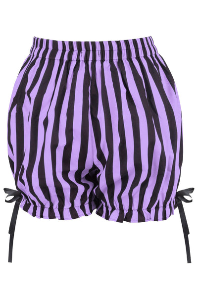 Top Drawer 2 PC Purple/Black Striped Burlesque Steel Boned Corset & Bloomer Set