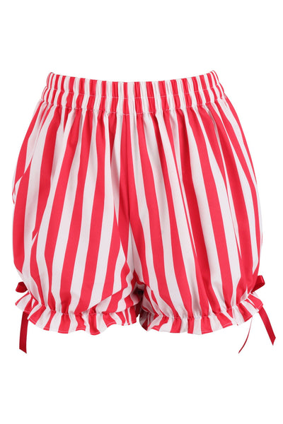 Top Drawer 2 PC Steel Boned Red Vinyl Patent Corset & Striped Bloomers Set