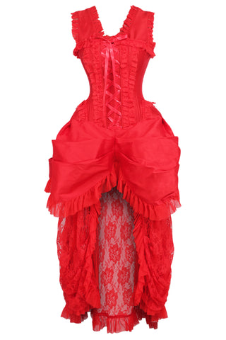 Top Drawer Steel Boned Red Lace Victorian Bustle Corset Dress