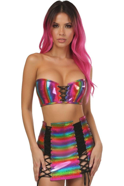 Lavish 2 PC Rainbow Glitter Bustier & Skirt Set
