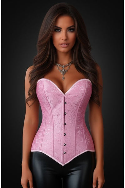 Lavish Lt Pink Brocade Overbust Corset W/Busk Closure