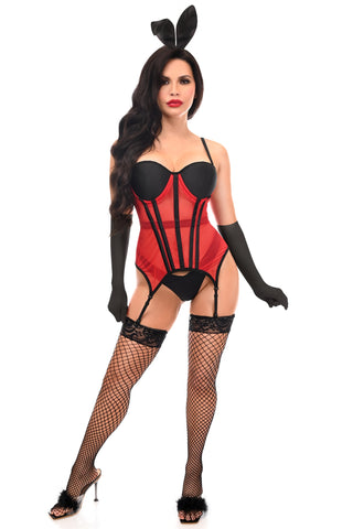 Lavish 4 PC Red/Black Sexy Bunny Lingerie Costume