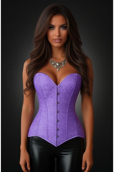 Lavish Lt Purple Brocade Overbust Corset W/Busk Closure