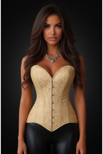 Lavish Gold Brocade Overbust Corset W/Busk Closure
