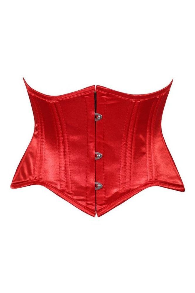 Lavish Red Satin Mini Cincher Underbust Corset Waist Cincher Busk Closure