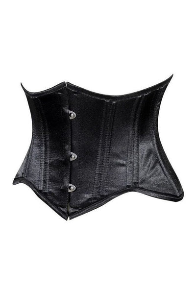 Lavish Black Satin Mini Cincher Underbust Corset Waist Cincher Busk Closure