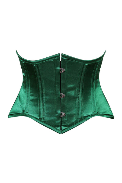 Lavish Dark Green Satin Mini Cincher Underbust Corset Waist Cincher Busk Closure