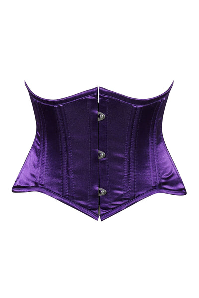 Lavish Dark Purple Satin Mini Cincher Underbust Corset Waist Cincher Busk Closure