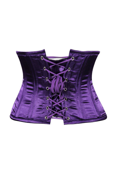 Lavish Dark Purple Satin Mini Cincher Underbust Corset Waist Cincher Busk Closure