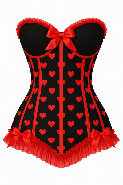 (PRE-ORDER) Lavish Black & Red Hearts Lycra Hook & Eye Back Closure Bustier