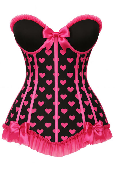 (PRE-ORDER) Lavish Black & Pink Hearts Lycra Hook & Eye Back Closure Bustier