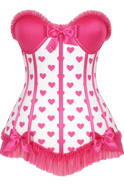 (PRE-ORDER) Lavish White & Pink Hearts Lycra Hook & Eye Back Closure Bustier