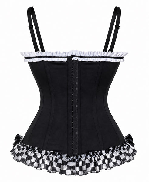 PRE-ORDER Lavish Blue/White/Black w/Checker Stretch Lycra Bustier Corset with Underwire Cups