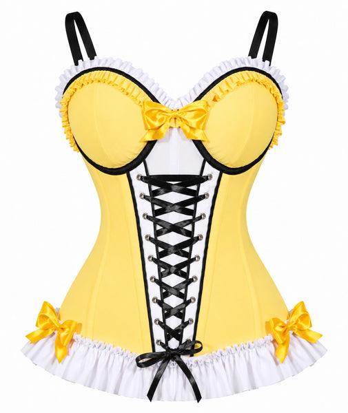 PRE-ORDER Lavish Yellow/White/Black Stretch Lycra Bustier Corset with Underwire Cups