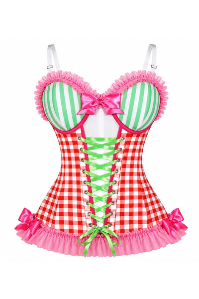 PRE-ORDER Lavish Red Gingham/Pink/Green/White Bustier Corset with Underwire Cups