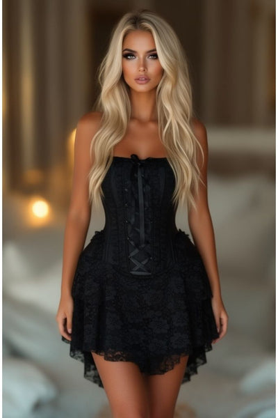 LIMITED EDITION Top Drawer Steel Boned Strapless Black Lace Victorian Corset Dress