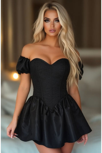 LIMITED EDITION Top Drawer Steel Boned Black Brocade & Taffeta Corset Dress