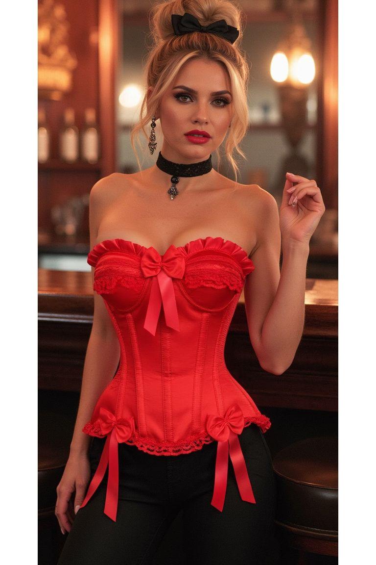 Top Drawer Red Satin Steel Boned Burlesque Corset