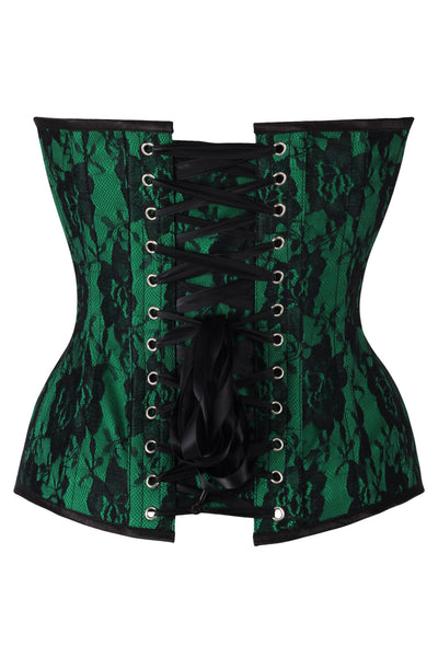 Top Drawer Green Satin w/Black Lace Overlay Steel Boned Overbust Corset