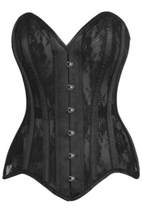 Black Real Leather Steel Bones Lace up Back Over Bust Corsets