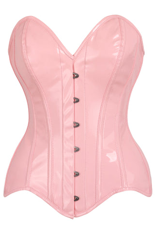Top Drawer Lt Pink Patent Leather Steel Boned Overbust Corset