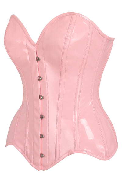 Top Drawer Lt Pink Patent Leather Steel Boned Overbust Corset
