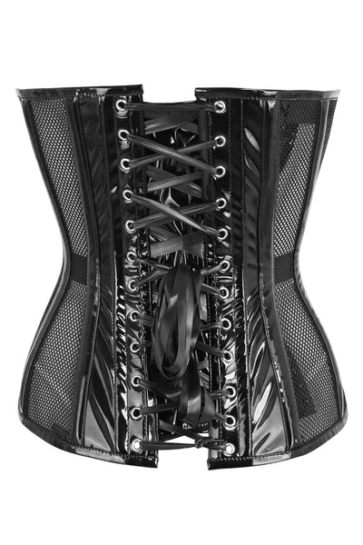 Top Drawer Black Fishnet w/Patent Steel Boned Overbust Corset