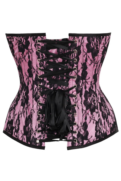 Top Drawer Pink Satin w/Black Lace Overlay Steel Boned Overbust Corset