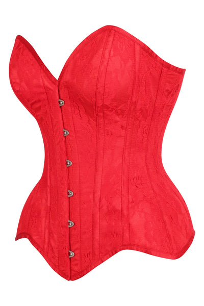 Top Drawer Red Satin w/Red Lace Overlay Steel Boned Overbust Corset
