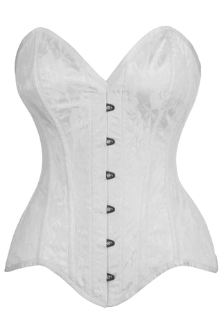 Top Drawer White Satin w/White Lace Overlay Steel Boned Overbust Corset