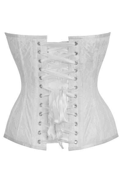 Top Drawer White Satin w/White Lace Overlay Steel Boned Overbust Corset