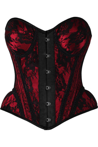 Top Drawer Red w/Black Lace Steel Boned Underwire Bustier Corset