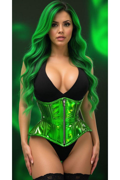 Top Drawer Green Holo Double Steel Boned Underbust Waist Cincher Corset